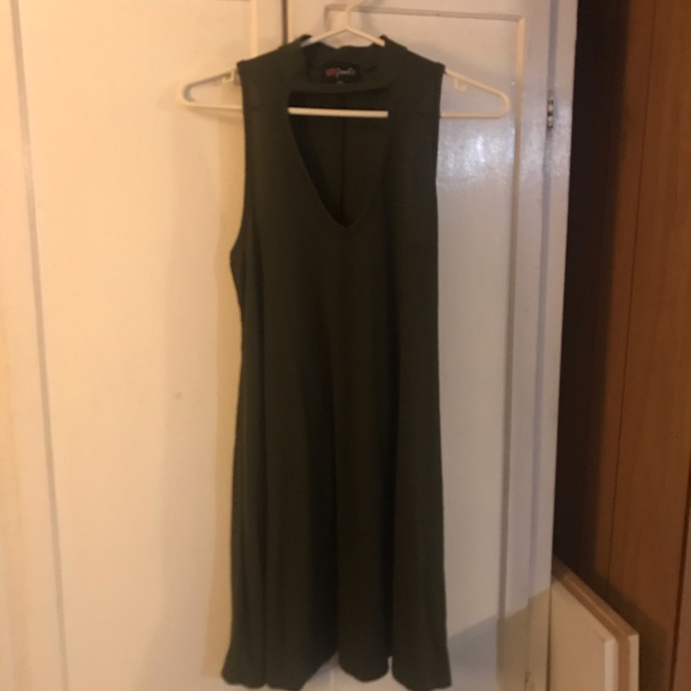 V-neck Dark Green Dress